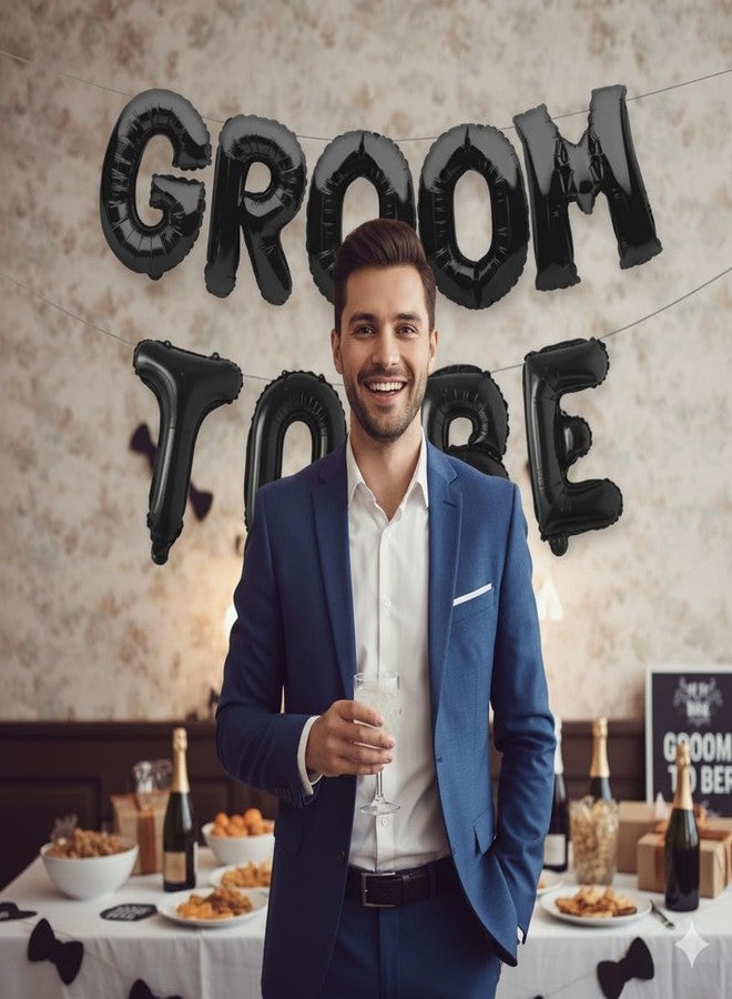 Atpata Funky Black GROOM TO BE Foil Letter Balloons Banner - Bachelor Party Decoration for Dulha to Be, Groom Shower, Engagement, Wedding Festivities & Photo Booth Backdrop Decor - Image 3